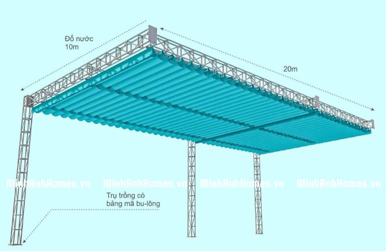 Độ dốc của mái bạt phải được tính toán hợp lý nhằm đảm bảo nước mưa thoát nhanh