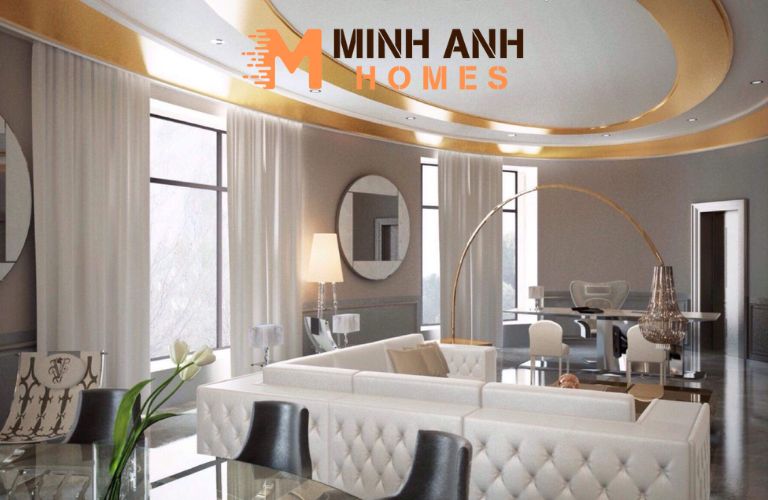 Tấm Inox bóng gương màu vàng được dùng làm trần