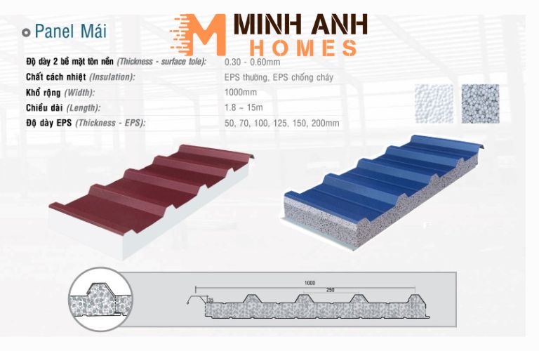 Kích thước tôn cách nhiệt mái