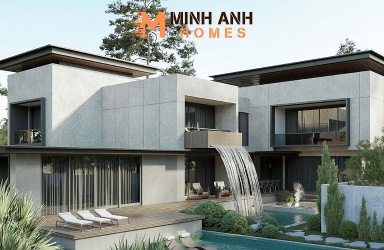 Biệt thự lắp ghép mái bằng với hồ bơi vô cực