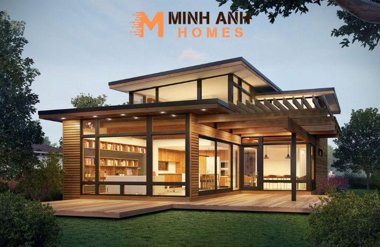 Biệt thự lắp ghép phong cách hiện đại mở với kính cường lực