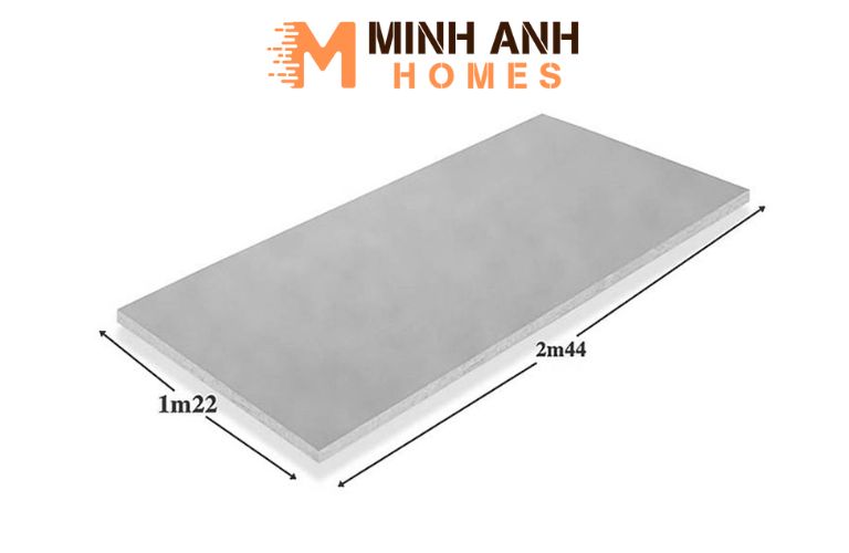 Kích thước tiêu chuẩn của tấm cemboard là 1220 mm x 2440 mm