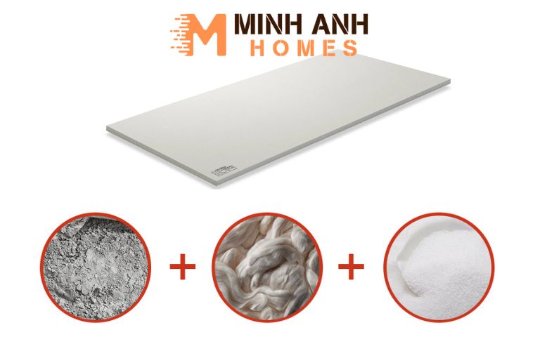 Xi măng Portland, sợi cellulose tinh chế và cát mịn là thành phần chính của tấm Cemboard