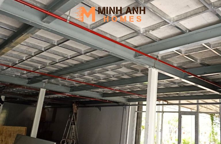 Khoảng cách giữa các thanh xà gồ quyết định khả năng chịu tải trọng phân bố trên m² của sàn Cemboard