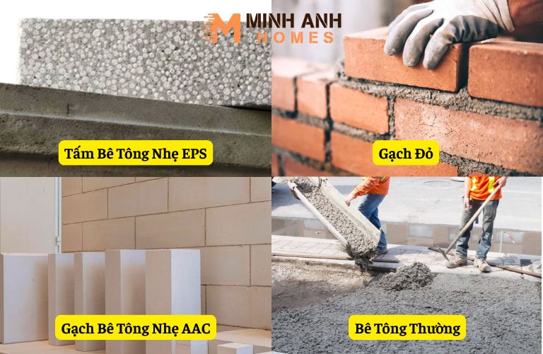 So sánh tấm bê tông nhẹ EPS với gạch đỏ, gạch bên tông nhẹ và bê tông thường